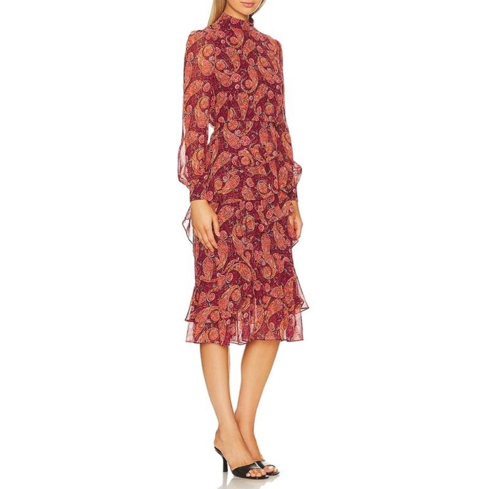 Saloni Isa Silk Georgette Tiered Ruffle Midi Dress - Picture 2 of 16